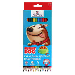 Карандаши цветные 12 цветов, пластик, шестигранный Funny Dog Attomex 5022342