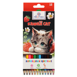 Карандаши цветные, 12 цветов, дерево, шестигранный, Kawaii Cat, Attomex, 5022540