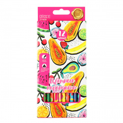 Карандаши цветные 12 цветов, дерево, трехгранный Juicy Fruits КОКОС 215636