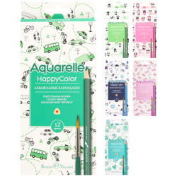 Карандаши 12цв акварел HappyColor трехгран 30-0066 ассорти европодв к/к