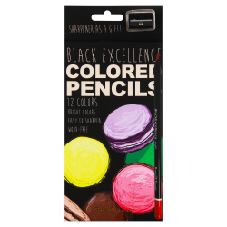 Карандаши цветные 12 цветов, пластик, трехгранный, точилка Black excellence BrunoVisconti 30-0124