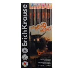 Карандаши цветные, 12 цветов, пластик, трехгранный, Road Beast, Erich Krause, 62932