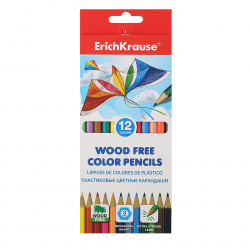 Карандаши цветные 12 цветов, пластик, шестигранный Erich Krause 53357