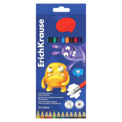 Карандаши цветные 12 цветов, пластик, шестигранный, с ластиком Jolly Friends Erich Krause 61801