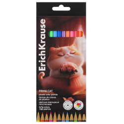Карандаши цветные, 12 цветов, пластик, трехгранный, Prima Cat, Erich Krause, 65010