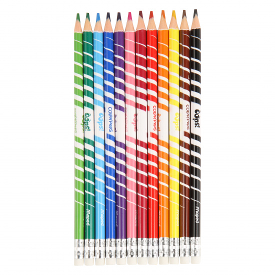 Карандаши цветные 12 цветов, пластик, трехгранный, с ластиком OOPS Maped 832812