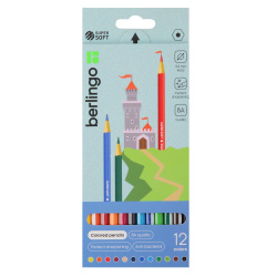 Карандаши цветные, 12 цветов, дерево, круглый, Замки, SuperSoft, Berlingo, SS00112