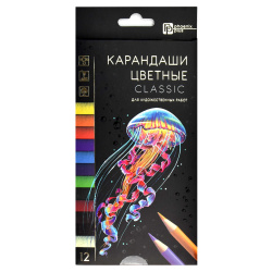 Карандаши цветные, 12 цветов, дерево, круглый, Классика, Феникс, 64096