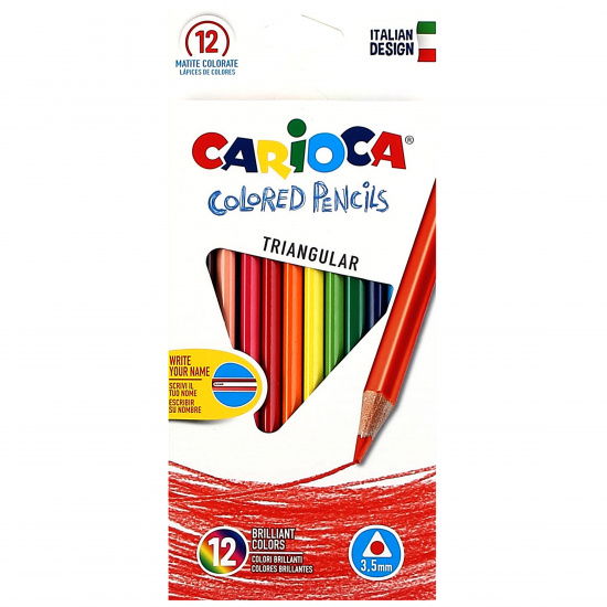 Карандаши цветные 12 цветов, дерево, трехгранный Tringular Carioca 42515