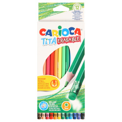 Карандаши цветные 12 цветов, пластик, шестигранный, с ластиком Tita Carioca 42897