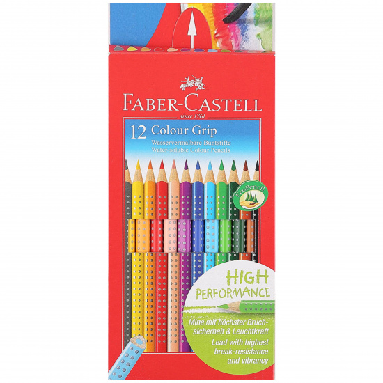 Карандаши цветные акварельные 12 цветов, дерево, трехгранный, картонная коробка Colour Grip Faber-Castell 112412