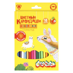 Карандаши цветные 18 цветов, пластик, трехгранный, с ластиком Каляка-Маляка ККМП18