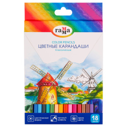 Карандаши цветные, 24 цвета, дерево, шестигранный, Классические, Гамма, CP18_112025