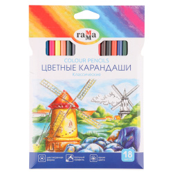 Карандаши цветные, 18 цветов, дерево, шестигранный, Классические, Гамма, 050918_03_03