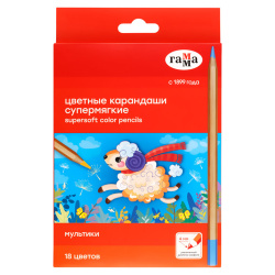 Карандаши цветные, 18 цветов, дерево, шестигранный, Мультики, Гамма, 80220217