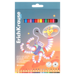 Карандаши цветные 18 цветов, пластик, трехгранный Kids Space Animals Erich Krause 61783