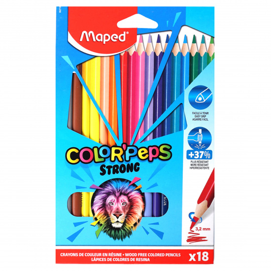 Карандаши цветные 18 цветов, пластик, трехгранный Strong Maped 862718