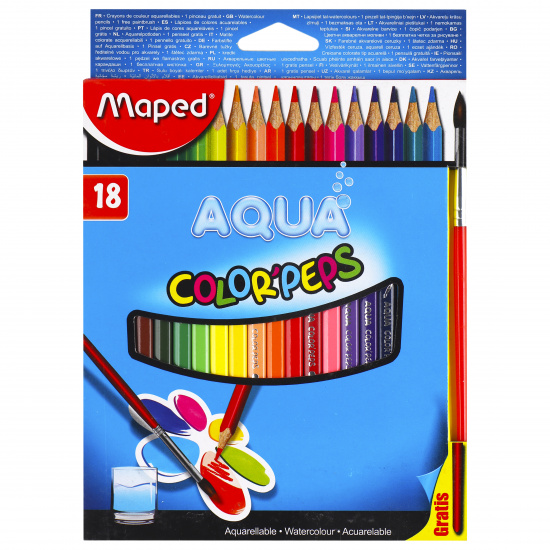 Карандаши цветные акварельные 18 цветов, дерево, трехгранный, картонная коробка Color'peps Maped 836012
