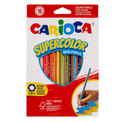 Карандаши цветные, 18 цветов, дерево, шестигранный, Supercolor, Carioca, 43392
