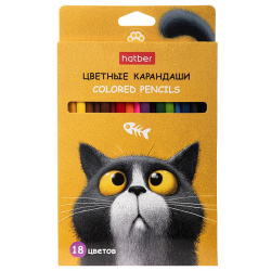 Карандаши цветные, 18 цветов, дерево, трехгранный, Пушистый философ, Hatber, CS_094020