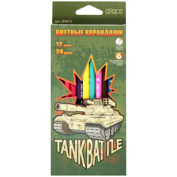 Карандаши цветные 24 цвета, дерево, трехгранный Tank Battle КОКОС 209419