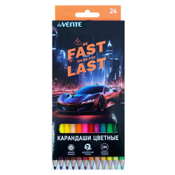 Карандаши цветные, 24 цвета, дерево, шестигранный, Fast Or Last, deVENTE, 5024537