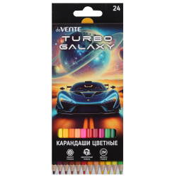 Карандаши цветные, 24 цвета, дерево, 2М, шестигранный, Turbo Galaxy, deVENTE, 5024620