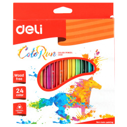 Карандаши цветные 24 цвета, пластик, трехгранный Deli 410933