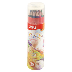 Карандаши 24цв Deli ColoRun+точилка трехгран EC00327 туба