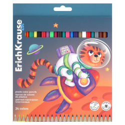 Карандаши цветные 24 цвета, пластик, трехгранный Kids Space Animals Erich Krause 61784