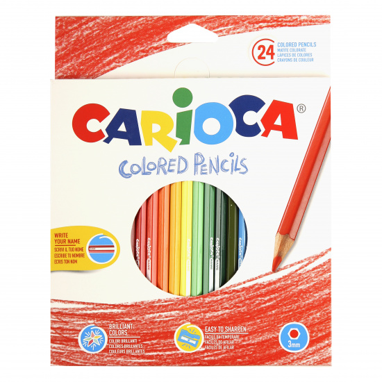 Карандаши цветные 24 цвета, дерево, шестигранный Carioca 40381