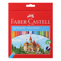 Карандаши цветные 24 цвета, дерево, шестигранный, точилка Faber-Castell 120124