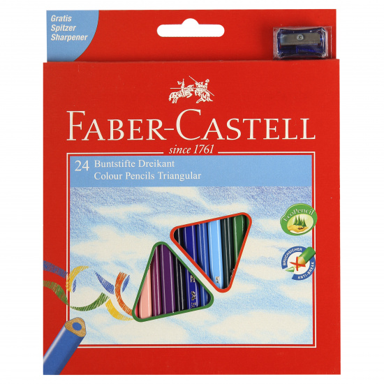 Карандаши цветные 24 цвета, дерево, трехгранный, точилка Faber-Castell 120524