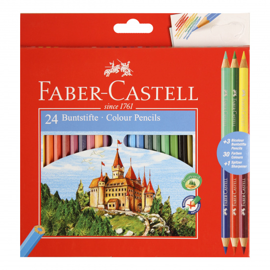 Карандаши цветные 24+6 цветов, дерево, шестигранный, точилка Faber-Castell 110324