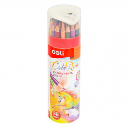Карандаши 36цв Deli ColoRun+точилка трехгран EC00337 туба