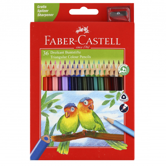 Карандаши цветные 36 цветов, дерево, трехгранный, точилка Eco Faber-Castell 120536