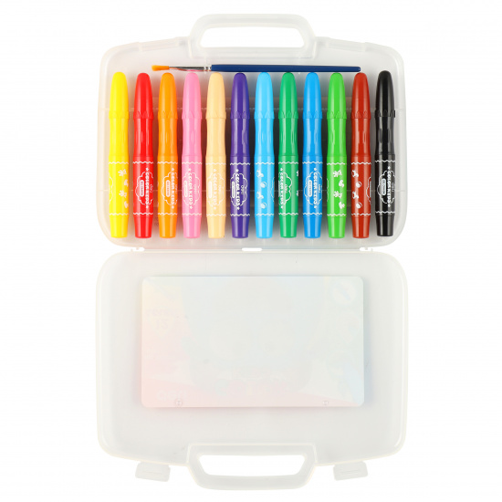 Мелки гелевые 12 цветов, d-10 мм, круглый, акварельные, кисточка, пластиковый чемодан Color Kids Deli EC20504