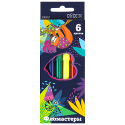 Фломастеры 6 цветов, корпус круглый, конический, смываемые, колпачок вентилируемый Листья КОКОС 200851
