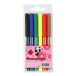 Фломастеры 6 цветов, корпус круглый, конический, смываемые, колпачок вентилируемый Panda КОКОС 215785