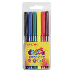 Фломастеры, 6 цветов, корпус круглый, конический, смываемые, колпачок вентилируемый, Cosmo, deVENTE, 5080310