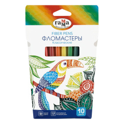 Фломастеры, 10 цветов, корпус круглый, конический, смываемые, колпачок вентилируемый, Классические, Гамма, 130822_10