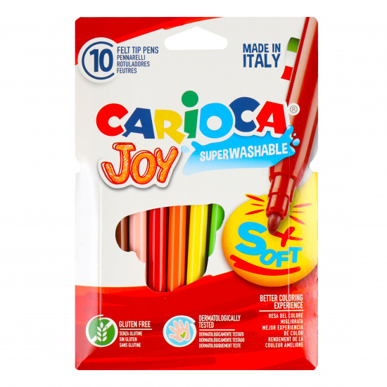 Фломастеры 10 цветов, корпус круглый, конический, смываемые, колпачок вентилируемый Carioca 40528