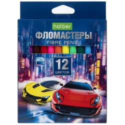 Фломастеры, 12 цветов, корпус круглый, конический, смываемые, колпачок вентилируемый, Дрифт, ECO, Hatber, FP_089907