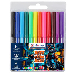 Фломастеры, 12 цветов, корпус круглый, конический, смываемые, колпачок вентилируемый, Best Of The Best, Attomex, 5081539