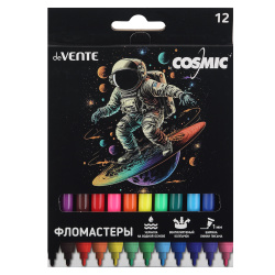 Фломастеры 12 цветов, корпус круглый, конический, смываемые, колпачок вентилируемый Cosmic deVENTE 5081434