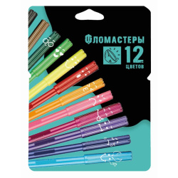 Фломастеры, 12 цветов, корпус круглый, конический, смываемые, колпачок вентилируемый, КОКОС, 252555