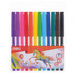 Фломастеры 12цв Deli ColoRun смыв EC10003 вент колп европодв пласт/уп