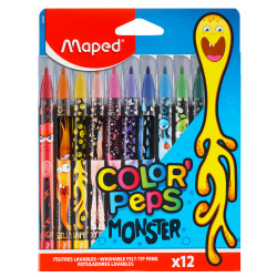 Фломастеры 12 цветов, корпус круглый, конический, смываемые, колпачок вентилируемый Monsters Maped 845400