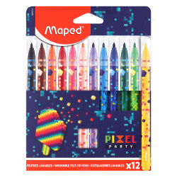 Фломастеры 12 цветов, корпус круглый, конический, смываемые, колпачок вентилируемый Pixel Party Maped 845413