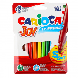 Фломастеры 12 цветов, корпус круглый, конический, смываемые, колпачок вентилируемый Joy Carioca 40531